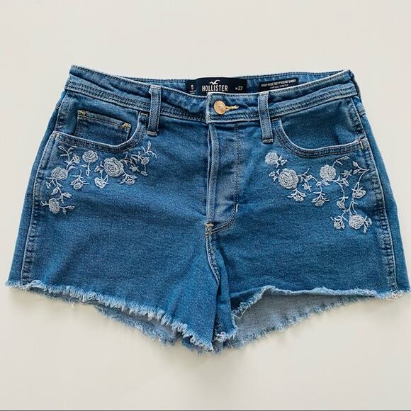 Hollister | Embroidered High-Rise Boyfriend Shorts 27 - Picture 1 of 8